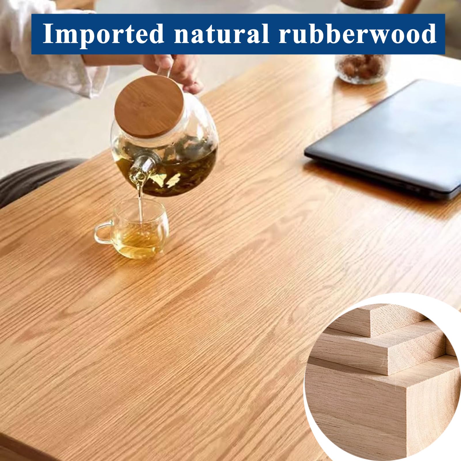 Mesa de Centro Rectangular de Madera Maciza con 4 Cajones y Estante de 2 Niveles – Gran Almacenaje para Salón, Oficina, Apartamento – Estilo Campestre, Madera Natural (100x50x45cm)