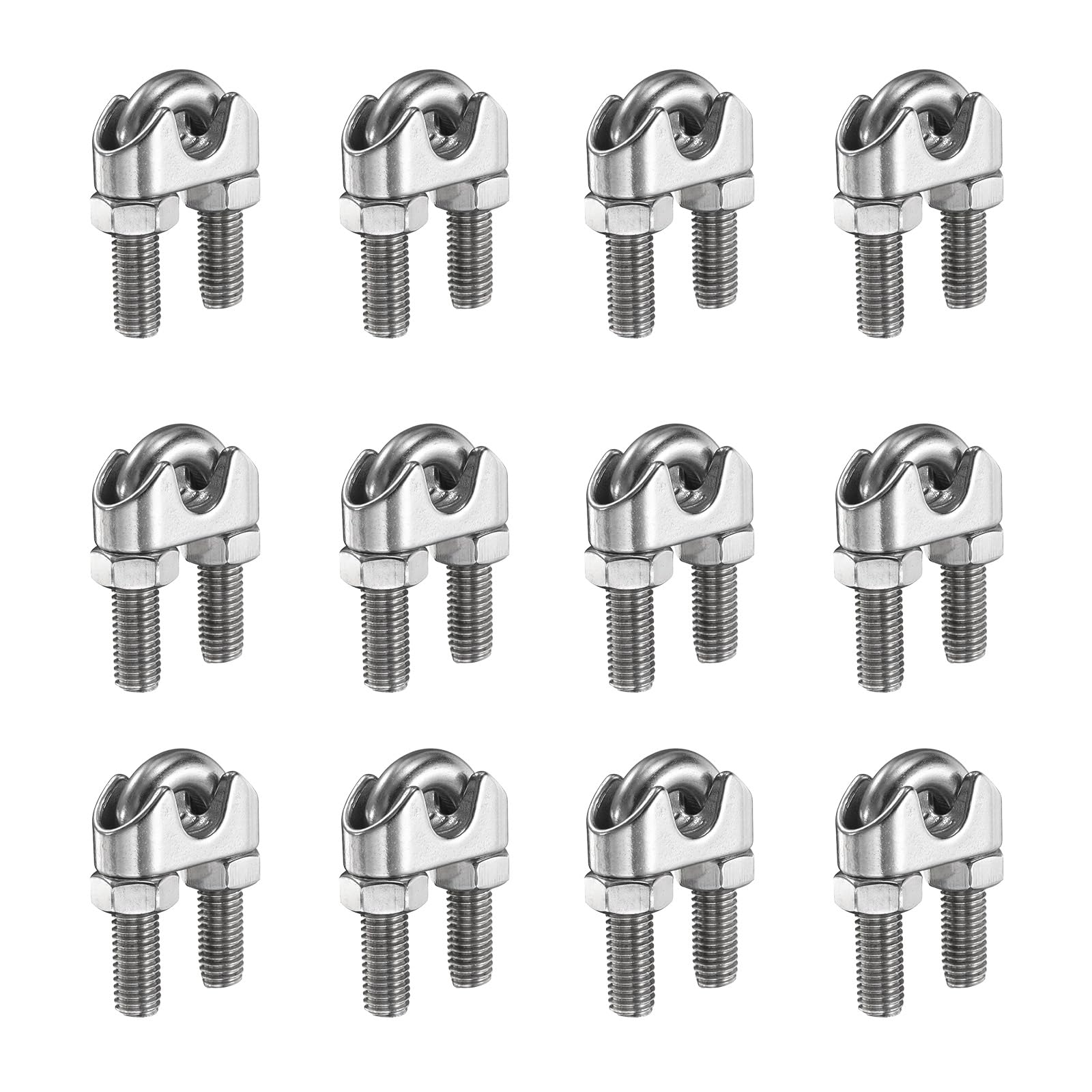 QUARKZMAN 12 Pezzi M12 Morsetti per Cavi in Acciaio Inossidabile, 1/2" Morsetti a U per Cavi in Acciaio Fermacavi per Cavi in Acciaio Sistema di Ringhiera Temporanea per Tende