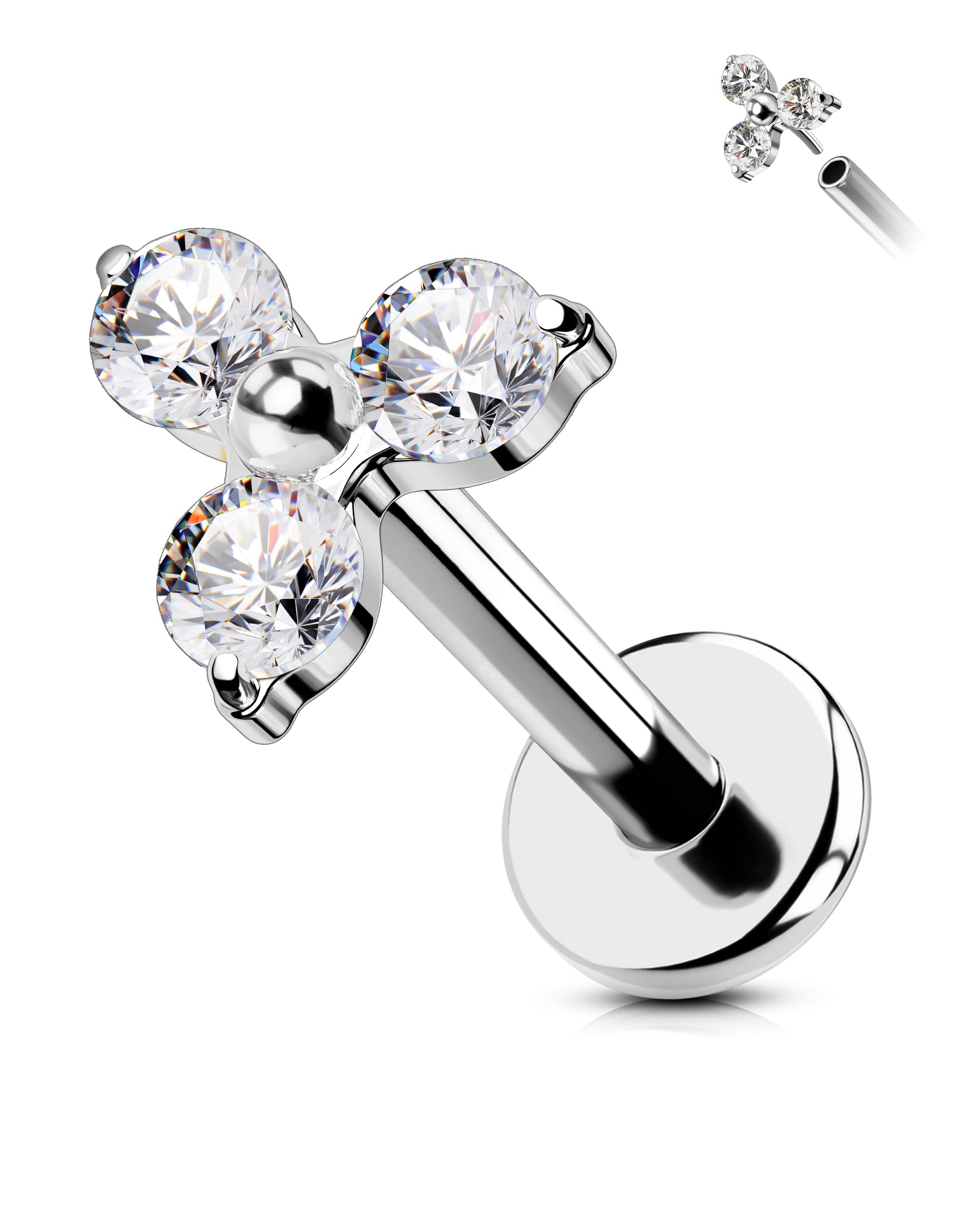 Cocharm G23 Titanium Helix Cartilage Piercing Jewelry 16g Threadless Tragus Earring Stud Flat Back Triangle Flower Push Pin Helix Jewelry Surgical