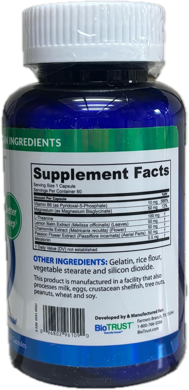 BioTRUST Zen-Zzz, Non-Habit-Forming Sleep Support Supplement - Melatonin, L-Theanine, Glycine, Magnesium, Lemon Balm, Passion Flower, Chamomile - 60 Capsules