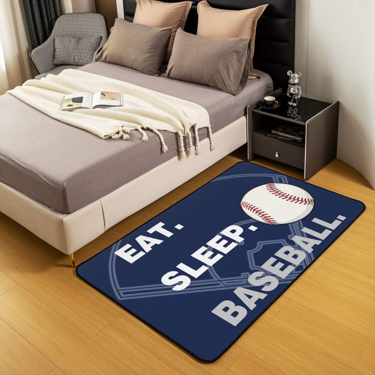 Homewish Dywaniki do gry w baseball 100 x 150 cm - granatowy dywan do salonu softball boisko sporty nie gubi włosia, dywan, gry w piłkę, duże dywany