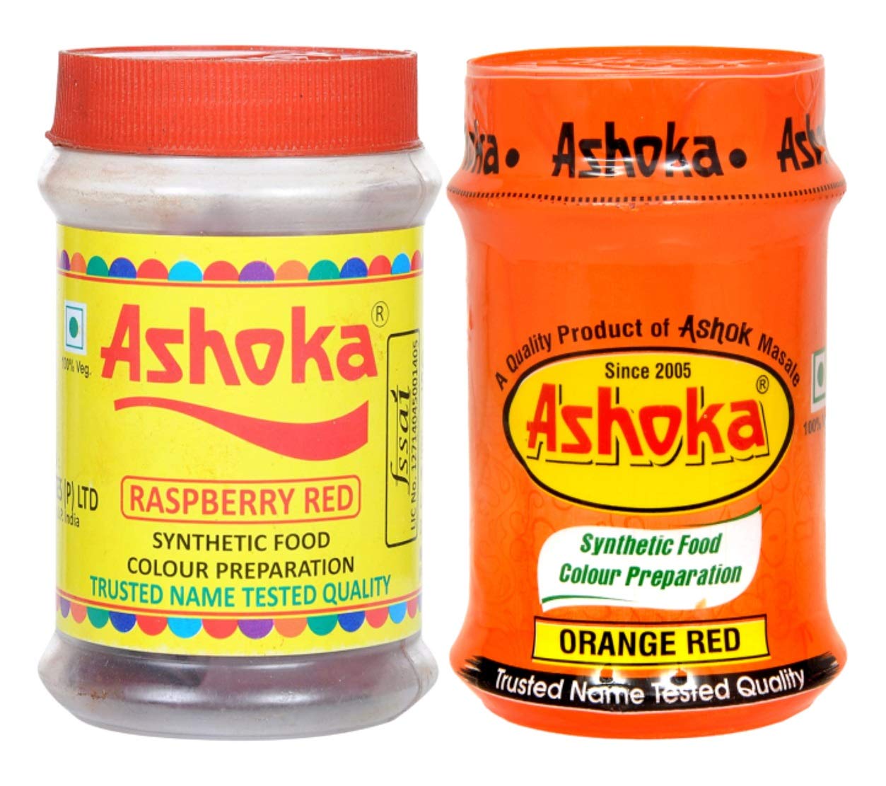 ASHOKA Raspberry Red & Orange Red Food Colour - Combo Pack - Natural Extracts for Colouring Food and Beverage - Food Colour for Preparation of Cakes, Cookies, Ice Creams and other Desserts - 80 Grams Each