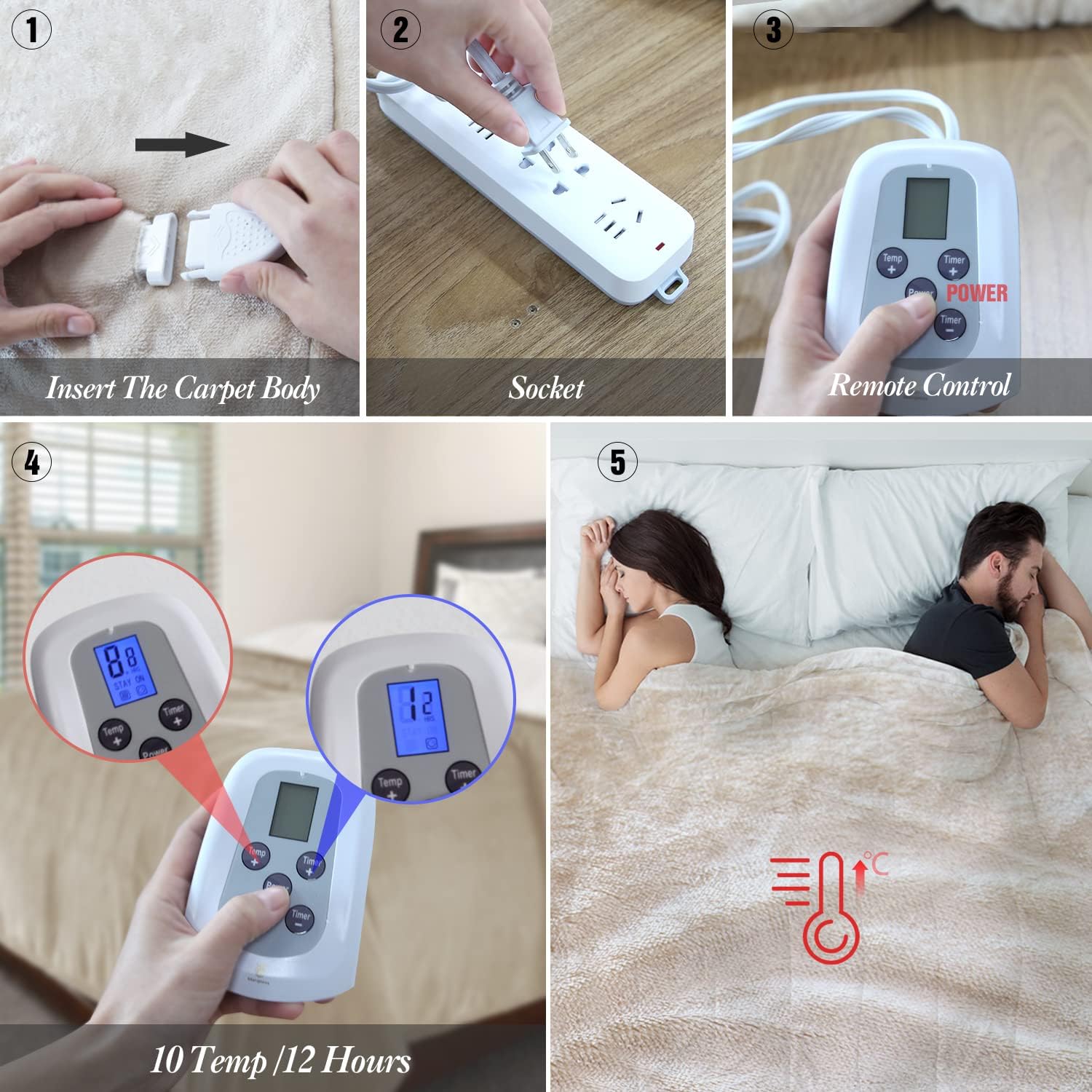 MARQUESS Electric Blanket Queen Size, Sherpa Flannel Heated Blanket with Dual Control, 10 Heat Settings, Automatic Shut Off Adjustable, Machine Washable (Navy, Queen) : Home & Kitchen