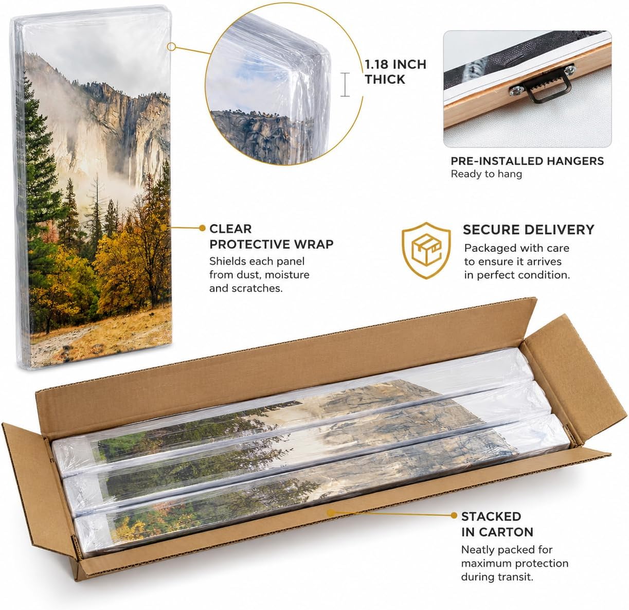 NutArtPic Large 3pcs Yosemite National Park Wall Art Autumn Nature Landscape Pictures California Valley Art Canvas Framed Home Living Room Bedroom Ready to Hang(48''Wx32''H)