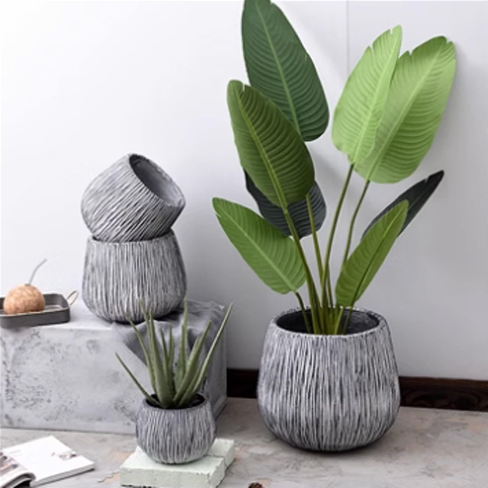 Doniczki na kwiaty Doniczki na rośliny Kamienny wzór Cement Proste okrągłe doniczki Podłoga do salonu Duża zielona uprawa roślin Dekoracja Donice Doniczka (Size : XL)
