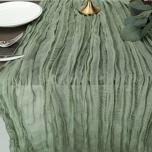 Miniatura 2 de Camino de mesa de gasa verde salvia, camino de mesa de tela de gasa vintage para boda, recepción, despedida de soltera, fiesta, día de San Patricio,