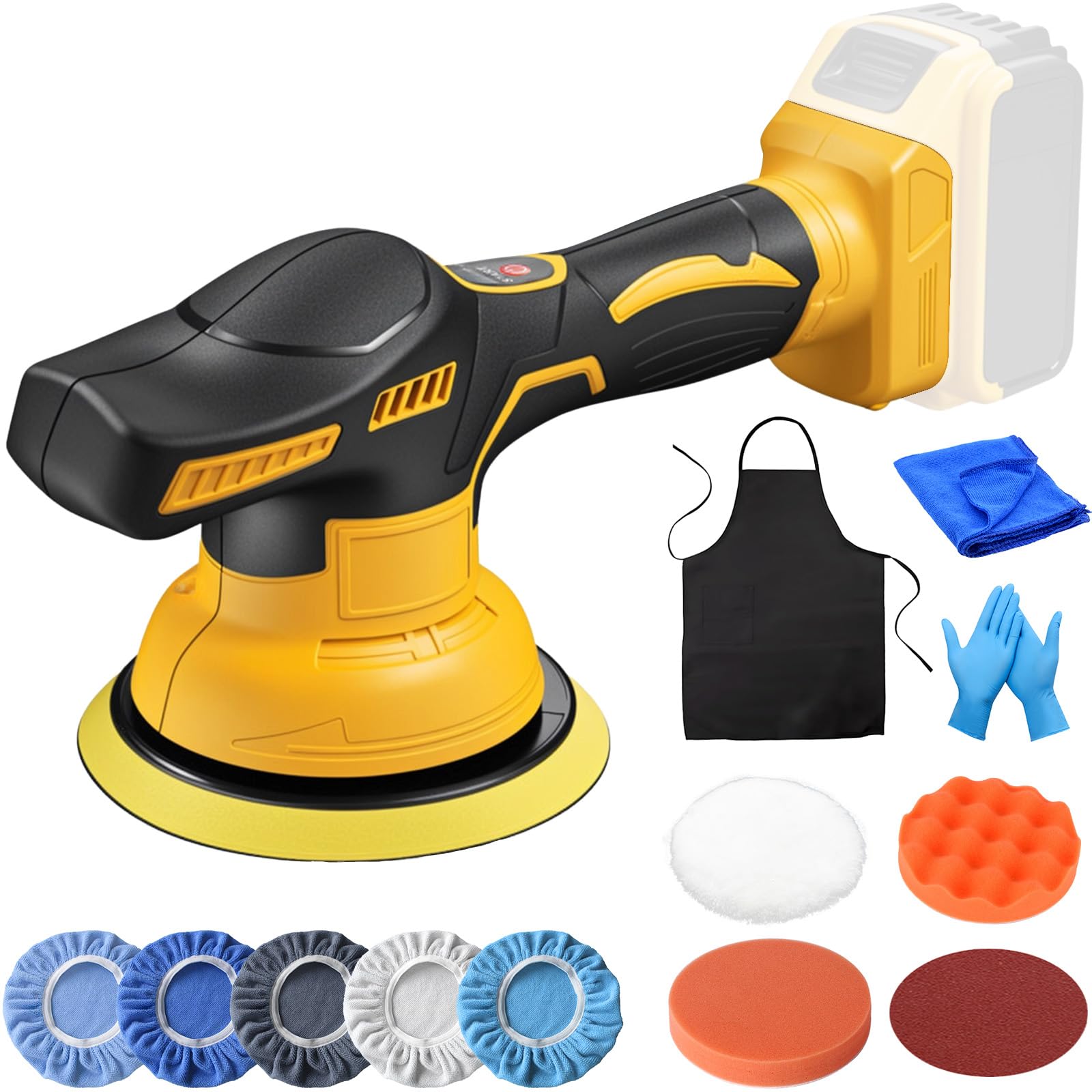 Akku Poliermaschine für Auto Kompatibel mit Dewalt 20V – 150mm Autopoliermaschine mit 8 Variable Geschwindigkeiten(0-4500RPM),12pcs Polierer-Set für Auto Detailing/Polieren/Wachsen(Ohne Akku)