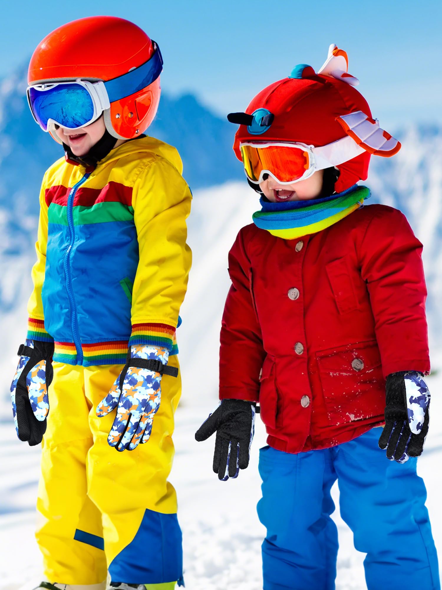 Bencailor 6 Paar Kinder Winterhandschuhe Wasserdicht Skihandschuhe Jungen Mädchen Warme Schnee Snowboard Fäustlinge für kaltes Wetter Unisex