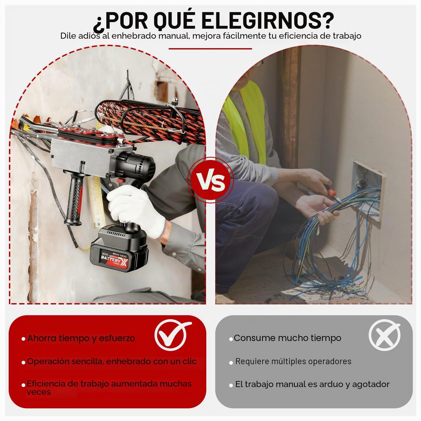 Máquina para Pasar Cables, pasacables Oculto para tuberías a través de Paredes, máquina de tracción eléctrica, máquina automática para Pasar Cables con Velocidad Variable 1Battery-25000mah