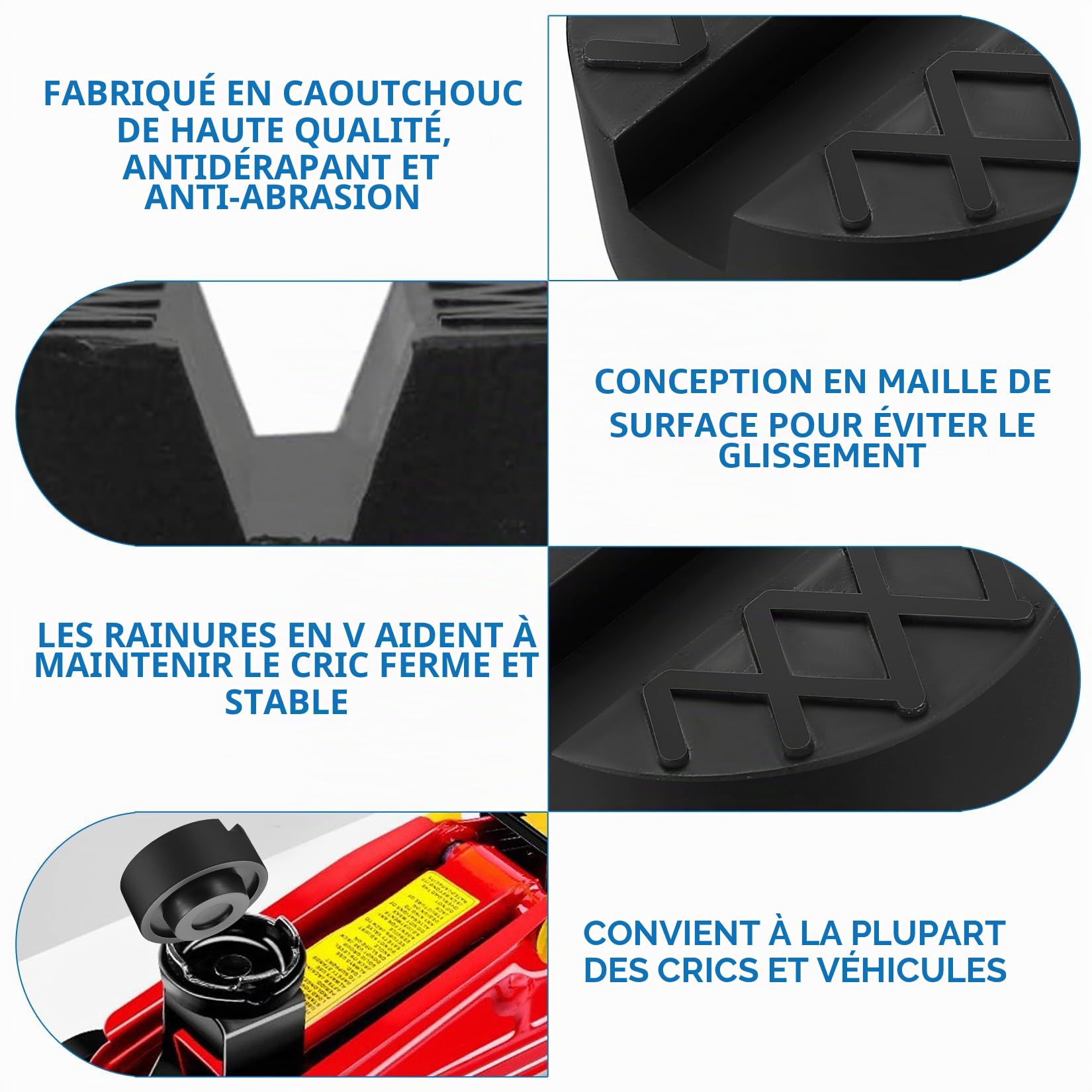 Lot de 4 Tampons en Caoutchouc pour Cric 65mm, Supports Universels pour Cric et Pont Élévateur, Adaptateurs en Caoutchouc pour Véhicules SUV et Camions