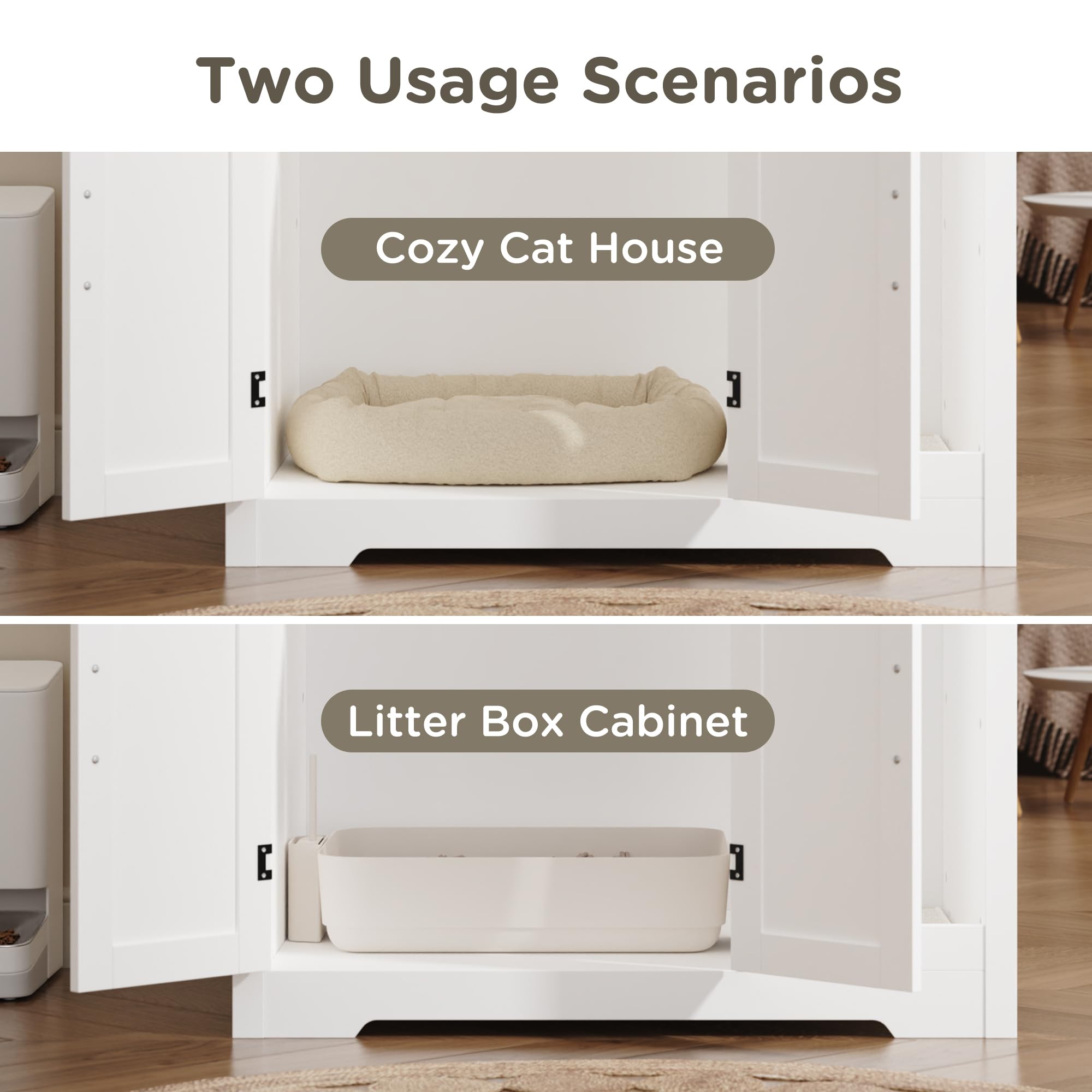 MHOM Large Cat Litter Box Enclosure, Hidden Litter Box Furniture with Scratch Pad and Shelf, Indoor Cats House for Living Room, White - image 4