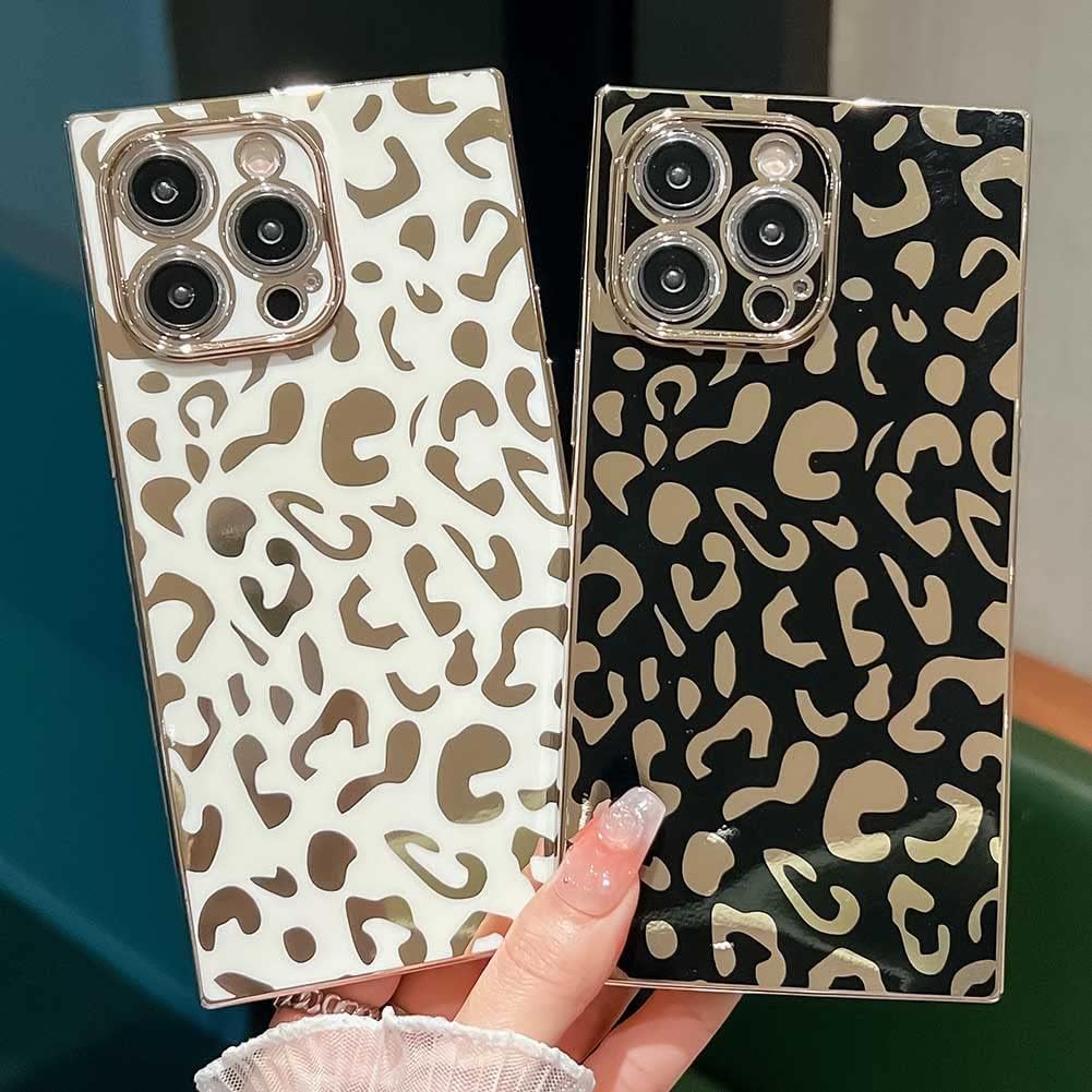 KERZZIL Elegant Compatible with iPhone 16 Pro Max Rectangle Edge Case, Cute Luxury Leopard Pattern Plating Case Camera Protector Soft TPU Shockproof Protective Corner Back Cover(Black) - Image 2