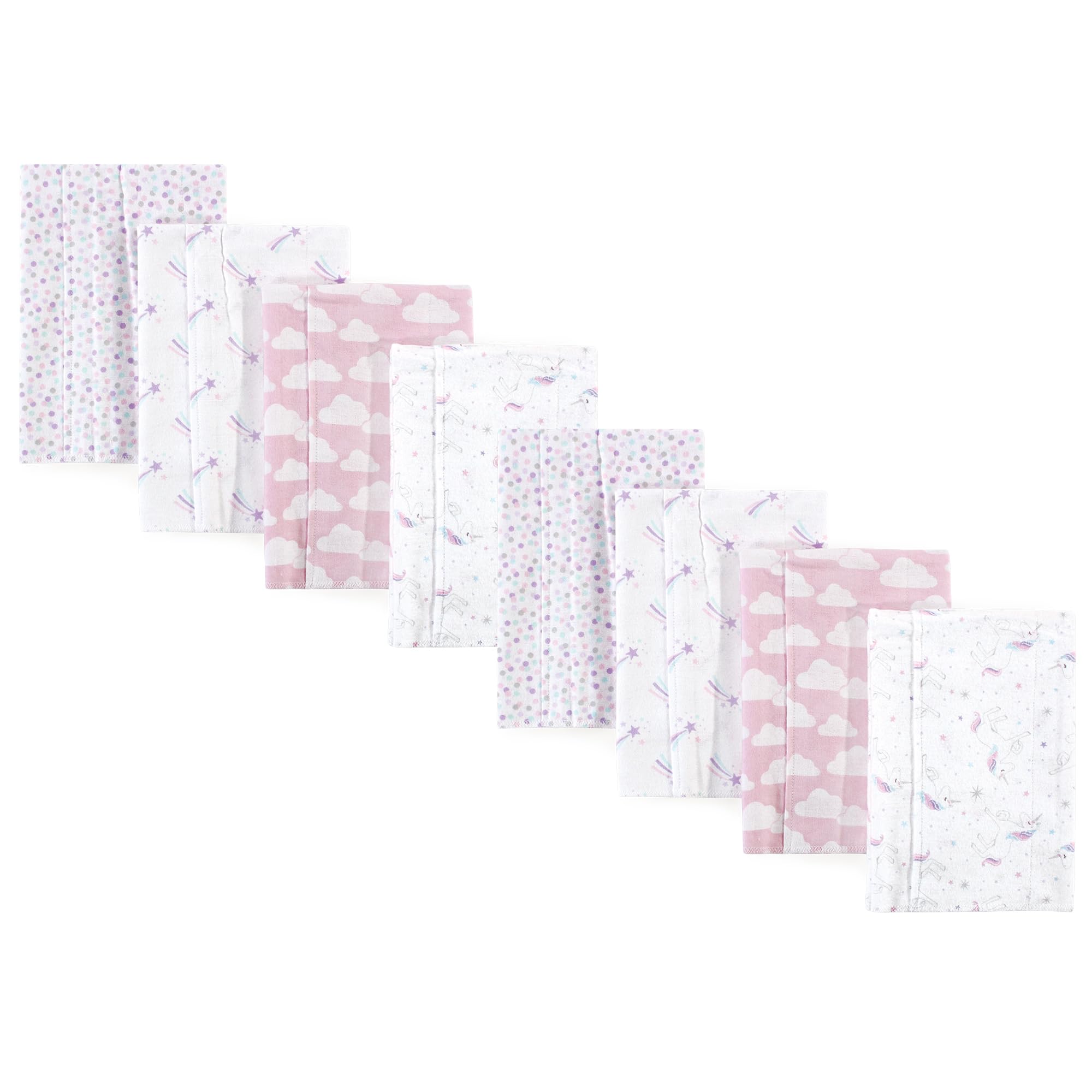 Hudson Baby Cotton Poly Flannel Burp Cloths Multipack, Magical Unicorn 8-Pack, One Size