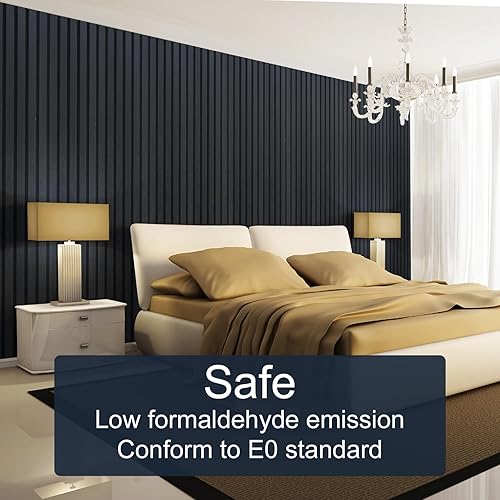 Miniatura 5 de NeatiEase Paneles de pared de listones de madera, 4 piezas, 96 x 12.6 pulgadas, insonorizados y con cancelación de ruido, paneles de pared acústicos