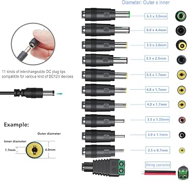 24V Power Supply 2A 1A AC Adapter with 11 Interchangeable DC Plugs AC120V to DC24Volts 2Amps 1.5A 1A 0.5A 400mA 200mA 100mA Power Adapter wall Charger dc24v Converter Inverter Transformer 6FT