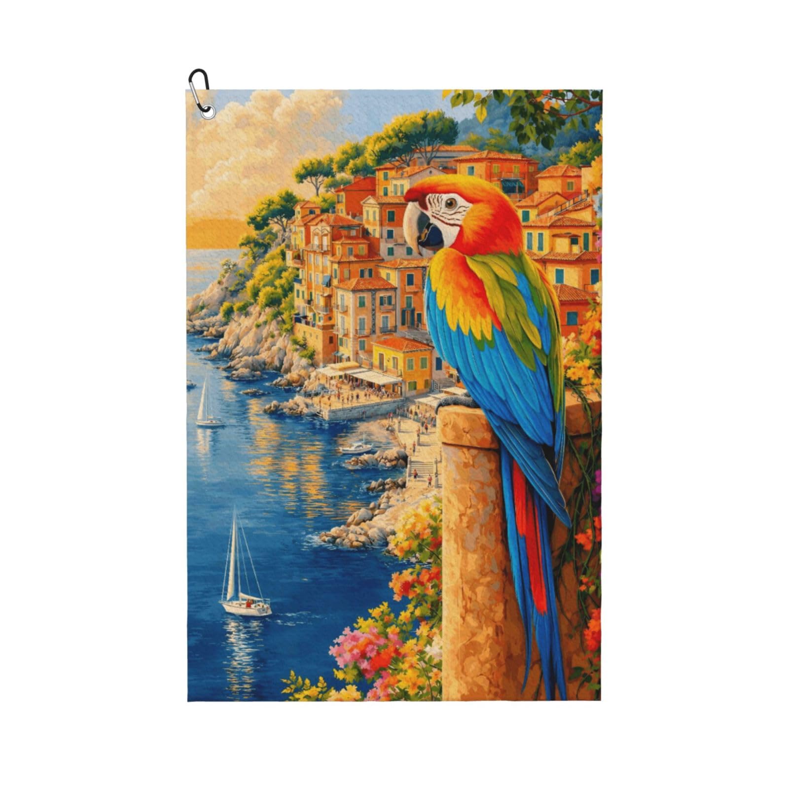 Oudrspo Parrot On The Seashore Multi-Functional Golf Towel | Absorbent Quick Drying 16x24in