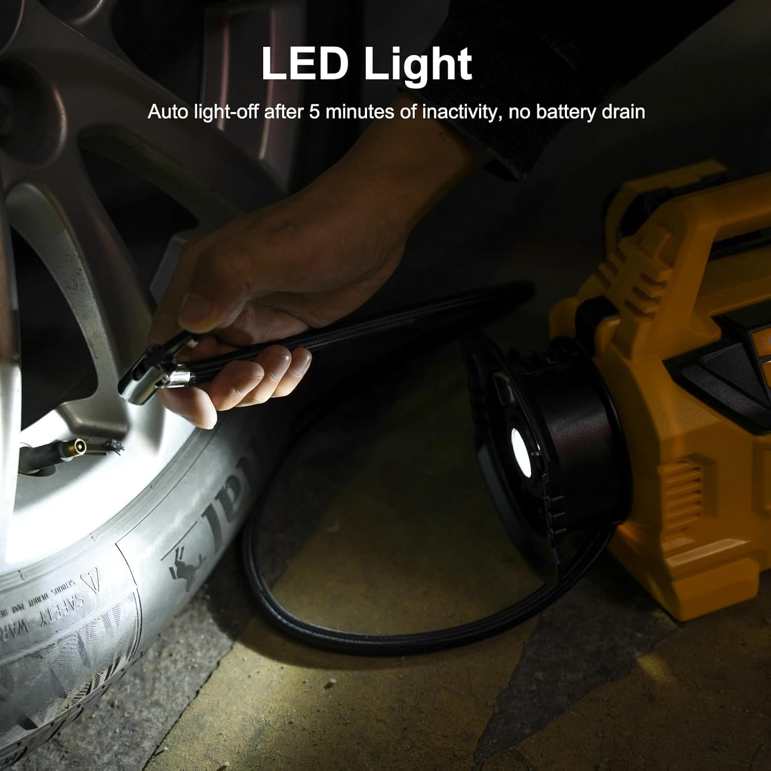 MaxMore Portable Tire Inflator/deflator Compatible with DeWalt 20V Battery (Tool Only),160 PSI High Pressure Cordless Air Compressor Pump, Digital Gauge, Auto Shut-Off, LED Light for Car, Bike, Balls - Image 7