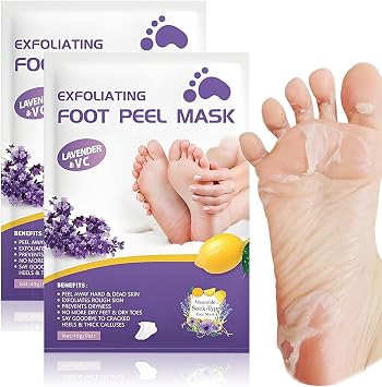 Foot Mask, Lavender Exfoliating Foot Peel Mask, Foot Peel Mask for Hard Skin, Foot Mask for Cracked Heel Solution, Exfoliating Socks for Women & Men Natural Vegan Foot Care Solution One Size Fits Most