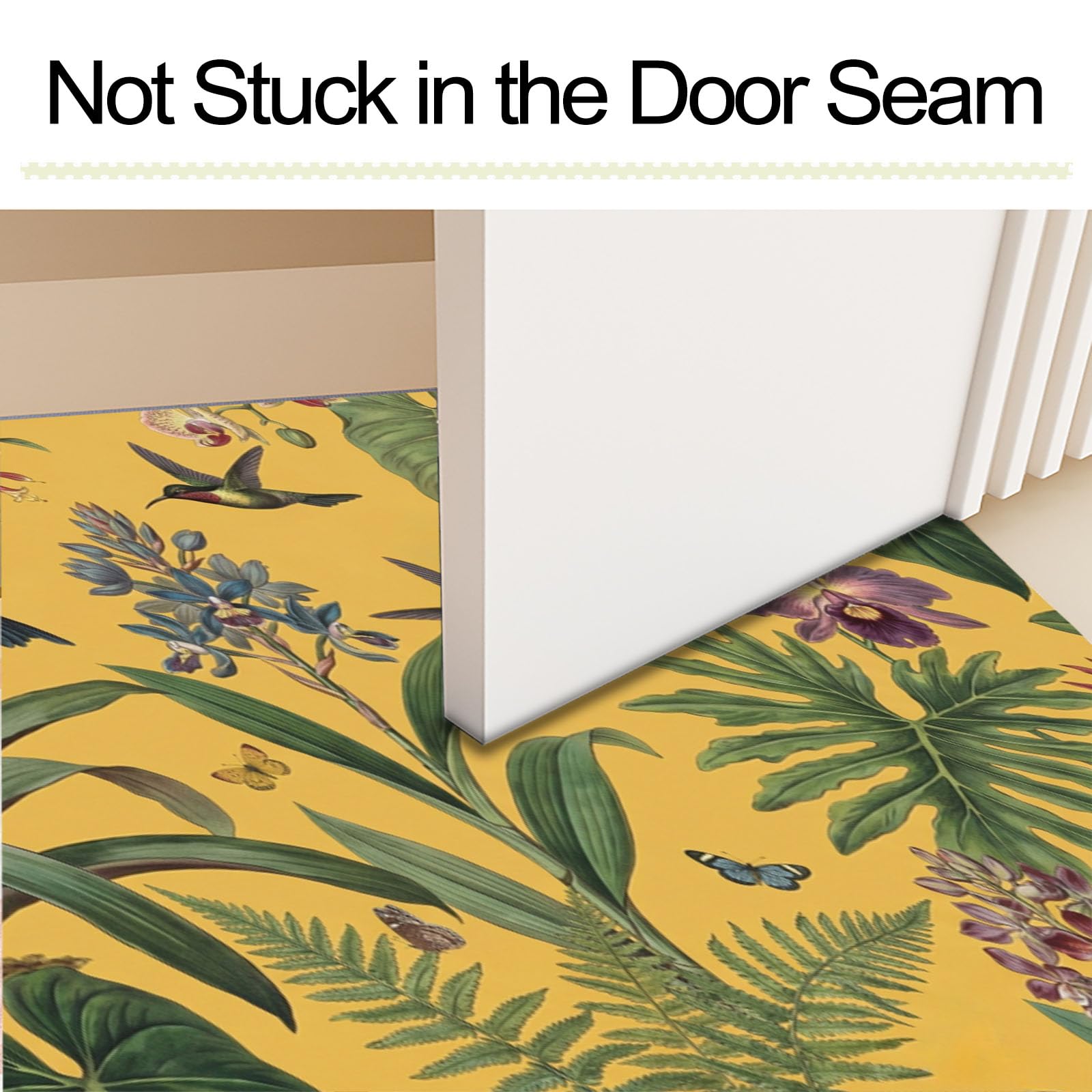 Felpudo Ultrafino Para Interiores, 80X120Cm, Plantas Tropicales Retro Alfombra Antideslizante Lavable Para Entrada, Colibríes Exóticos Flores Felpudo De Perfil Bajo, Atrapa Suciedad, Amarillo