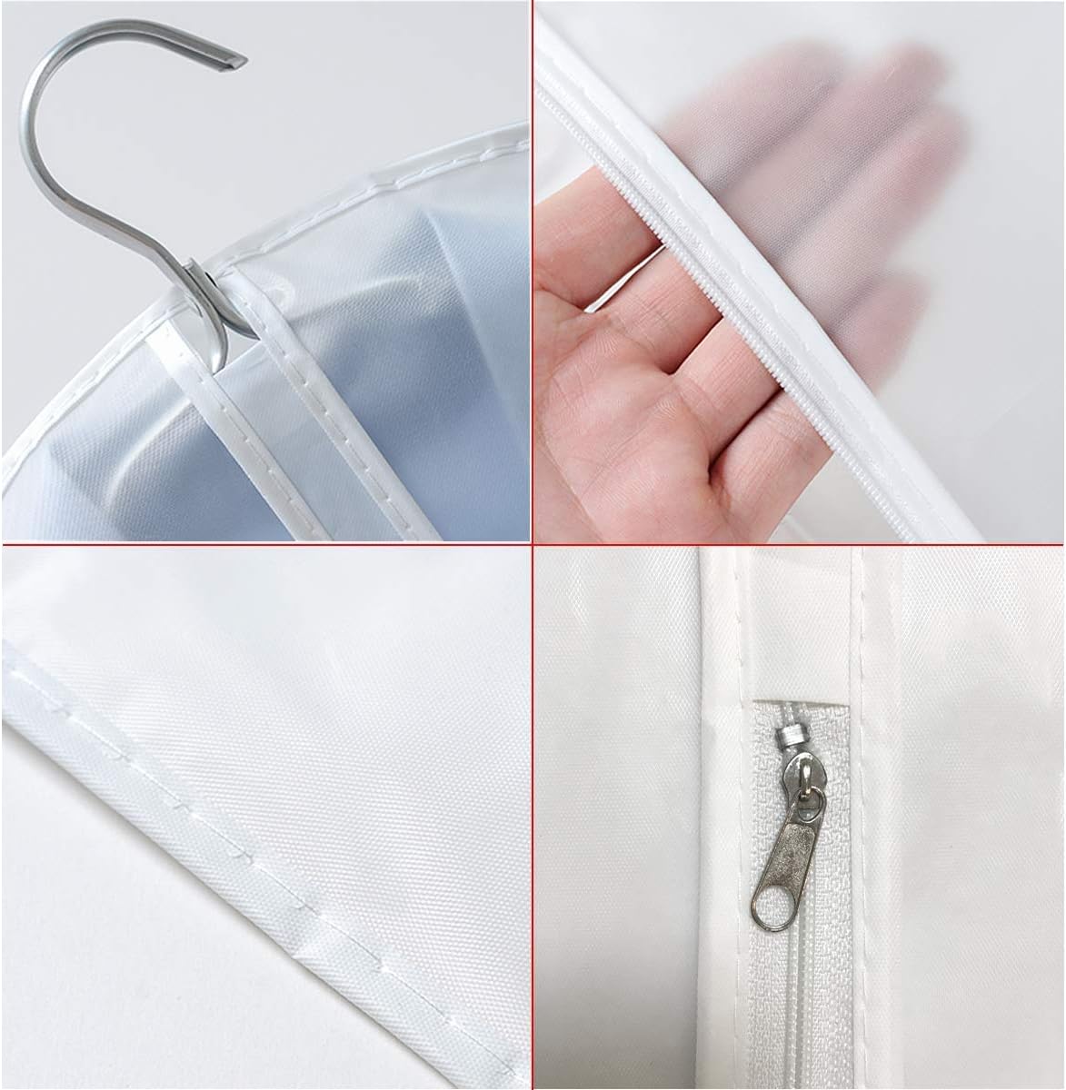 Garment Bags for Long Dresses,60in Clear Hanging Lightweight White Breathable Dust Proof Covers with Study Full Zipper for Clothes Storage Closet Pack of 6 - Image 4