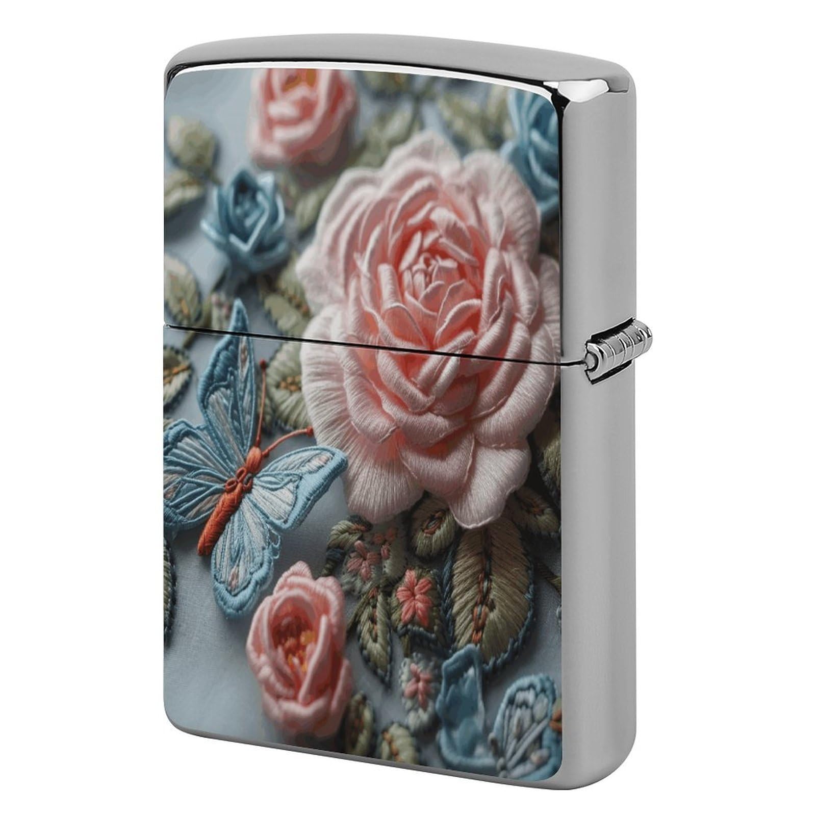 Fodpand Style Embroidered Pink Roses Metal Lighter Case Cover Lighter Sleeve