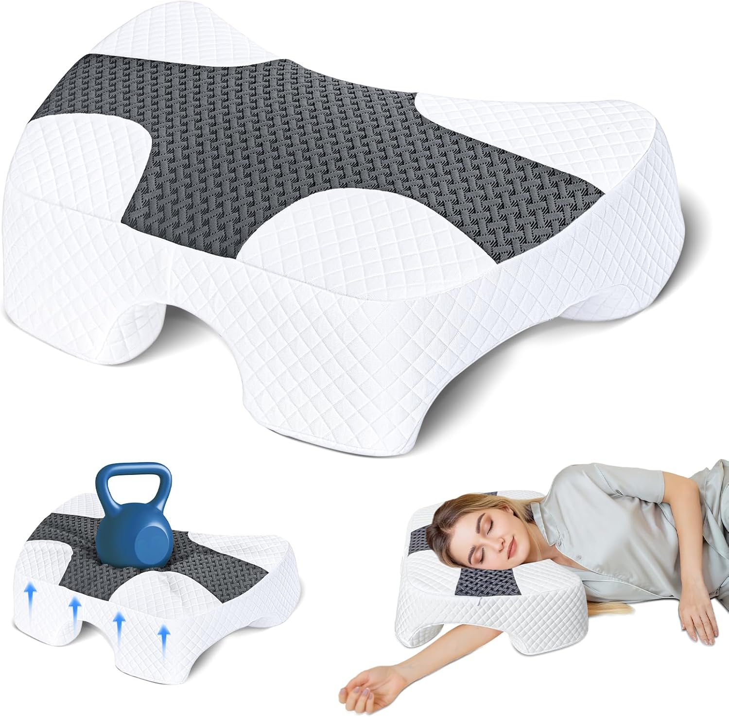 Side Sleeper Pillow with Arm Hole, Enhance Support Arm Pillow for Adults, Shoulder Relief System, Premium Memory Foam, Suitable for Side, Back and Stomach Sleepers - Grey