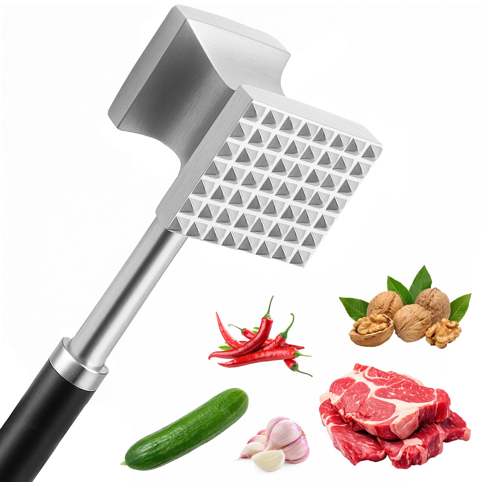 Marteau à viande inox de 27cm double face plat et zingué pour attendrir les steaks