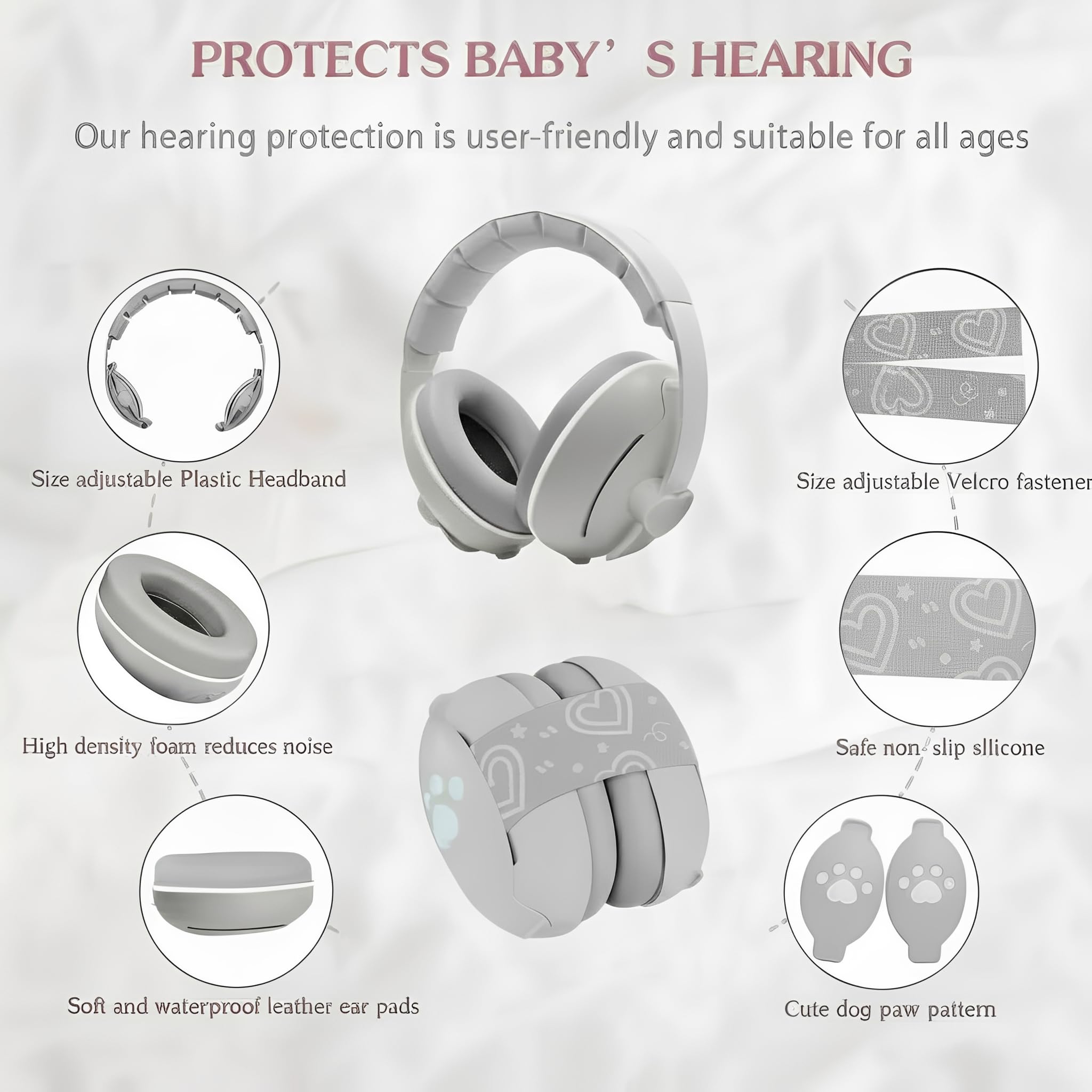 JITIFAZH Baby Ear Defenders 2-in-1 Heart-shaped for Babies and Toddlers up to 4 Years with Soft Cushion and Adjustable Headband - Image 4