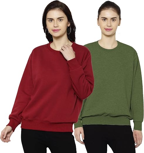 Mack Jonney Fleece Round Neck Sweatshirt for Women (Pack of 2)-SW_RN_MRN_NVY_002-P