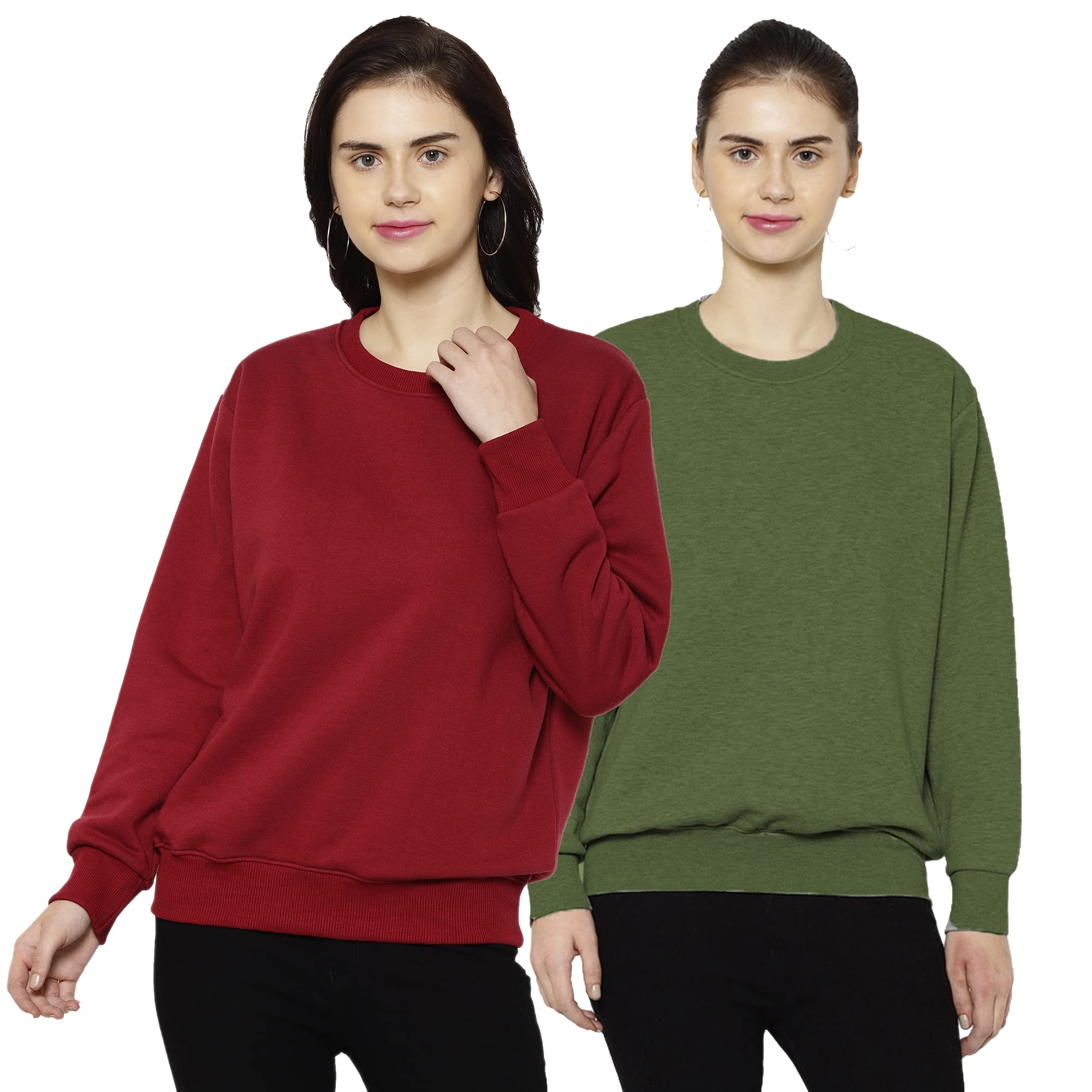 Mack Jonney Fleece Round Neck Sweatshirt for Women (Pack of 2)-SW_RN_MRN_NVY_002-P