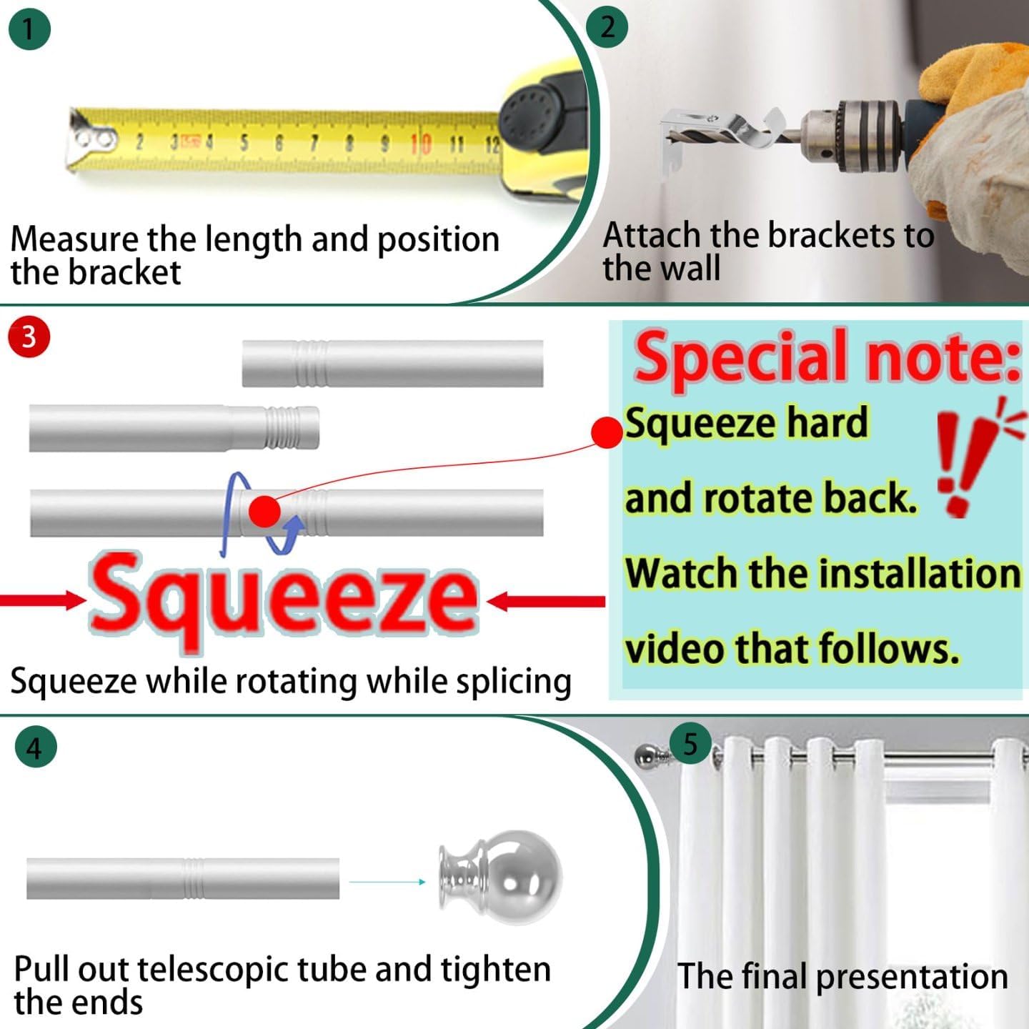 Bastone Per Tende Da Interno Allungabile Con Staffe - Set Moderno e Robusto Per Camera Da Letto e Soggiorno Argento 84-237Cm