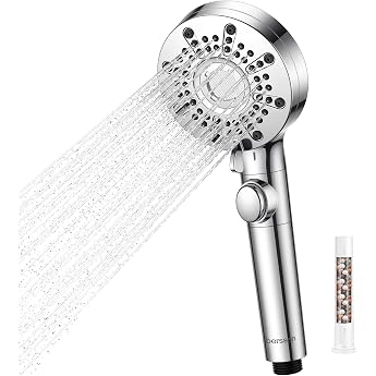 Shower Head with Filter, High Pressure Shower Head with 5+1 Jet Types, Economy Shower Head with Filter Function, Water Stop F