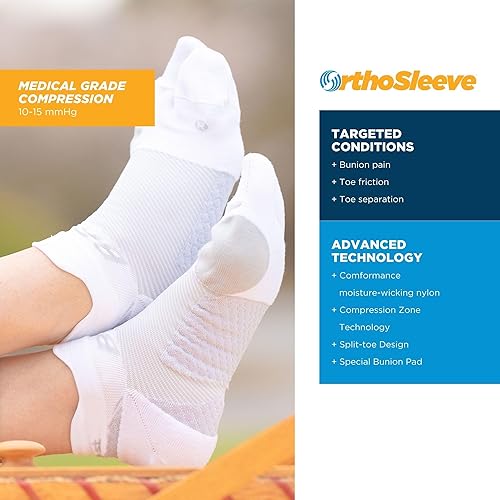 Miniatura 3 de OrthoSleeve - Calcetines de alivio de juanetes, diseño patentado de punta dividida con una almohadilla acolchada para juanetes que separa los dedos