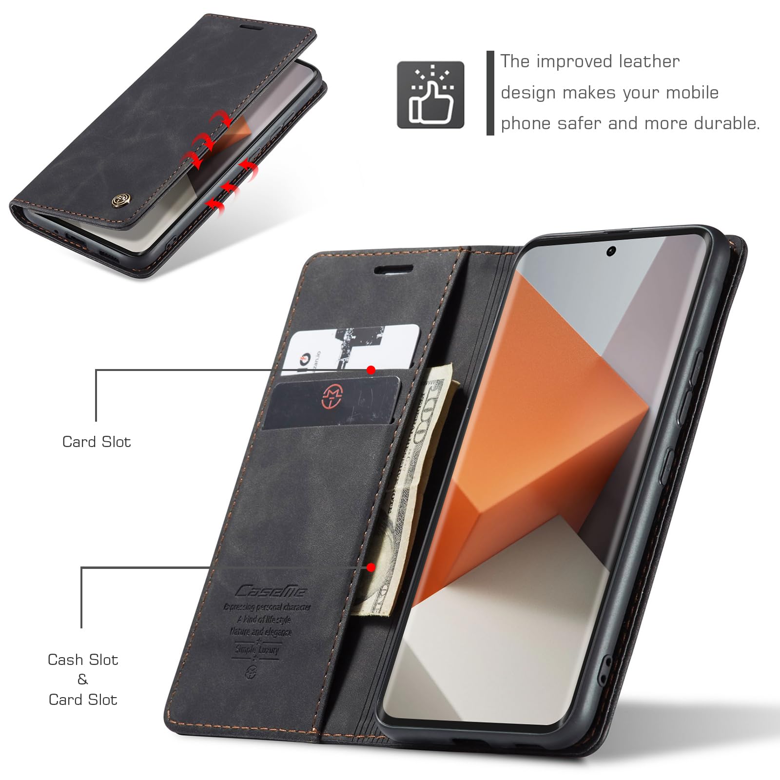 Custodia In Pelle Con Portafoglio Per Xiaomi Redmi Note 13 Pro+, RFID Blocco, Blu, Con Supporto