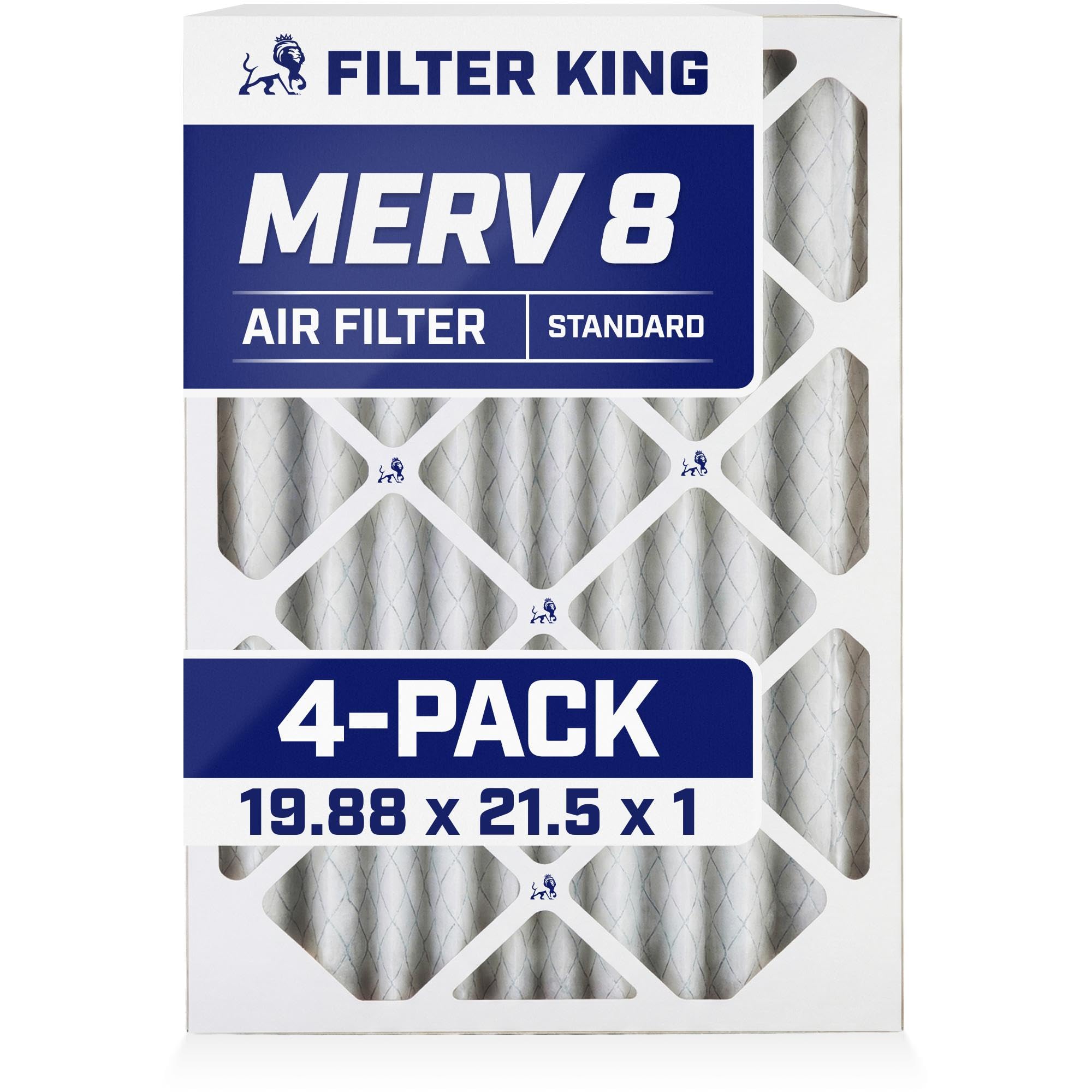 Filter King 19.88x21.5x1 Air Filter | 4-PACK | MERV 8 HVAC Pleated A/C Furnace Filters | MADE IN USA | Actual Size: 19.88 x 21.5 x .75"