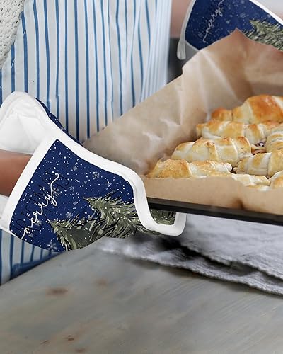 Miniatura 6 de Forest Snow Tree - Juego de 4 soportes para ollas para cocina, antideslizante y aislamiento térmico, juego de agarraderas de tela de toalla con