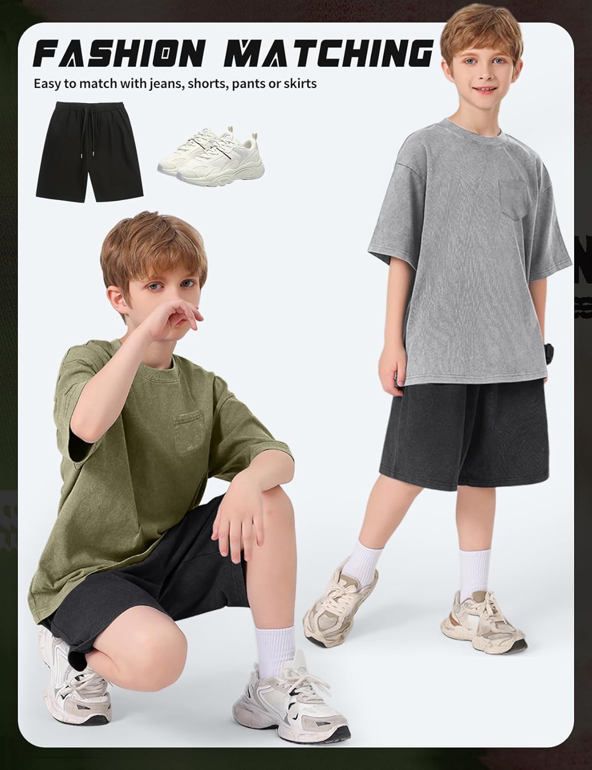 Arssm 3 Pack Boys Tshirts Kids Oversized T Shirts Cotton Acid Wash Crewneck Summer Basic Tees