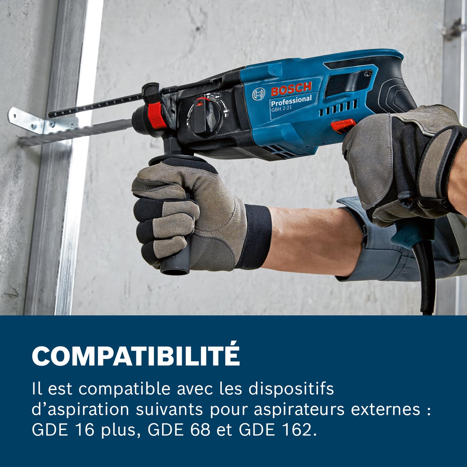 Bosch Professional perforateur GBH 2-21 (SDS plus, mandrin automatique avec adaptateur SDS plus, poignée auxiliaire, chiffon, butée de profondeur, coffret de transport)