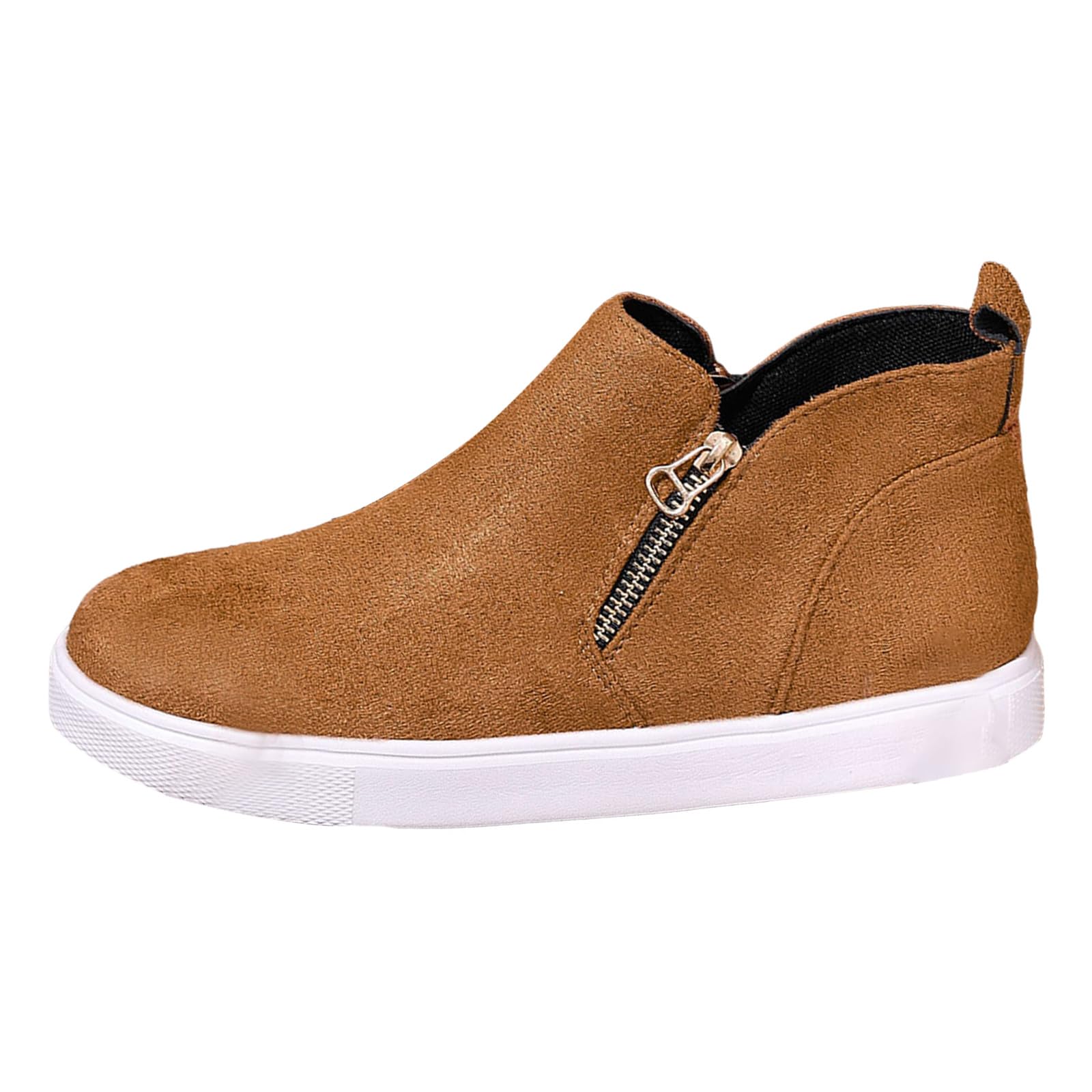 Winter Boots for Women Round Toe Thick Soft Sole Side Zipper Warm Matte Suede Flat Booties Waterproof Non-slip