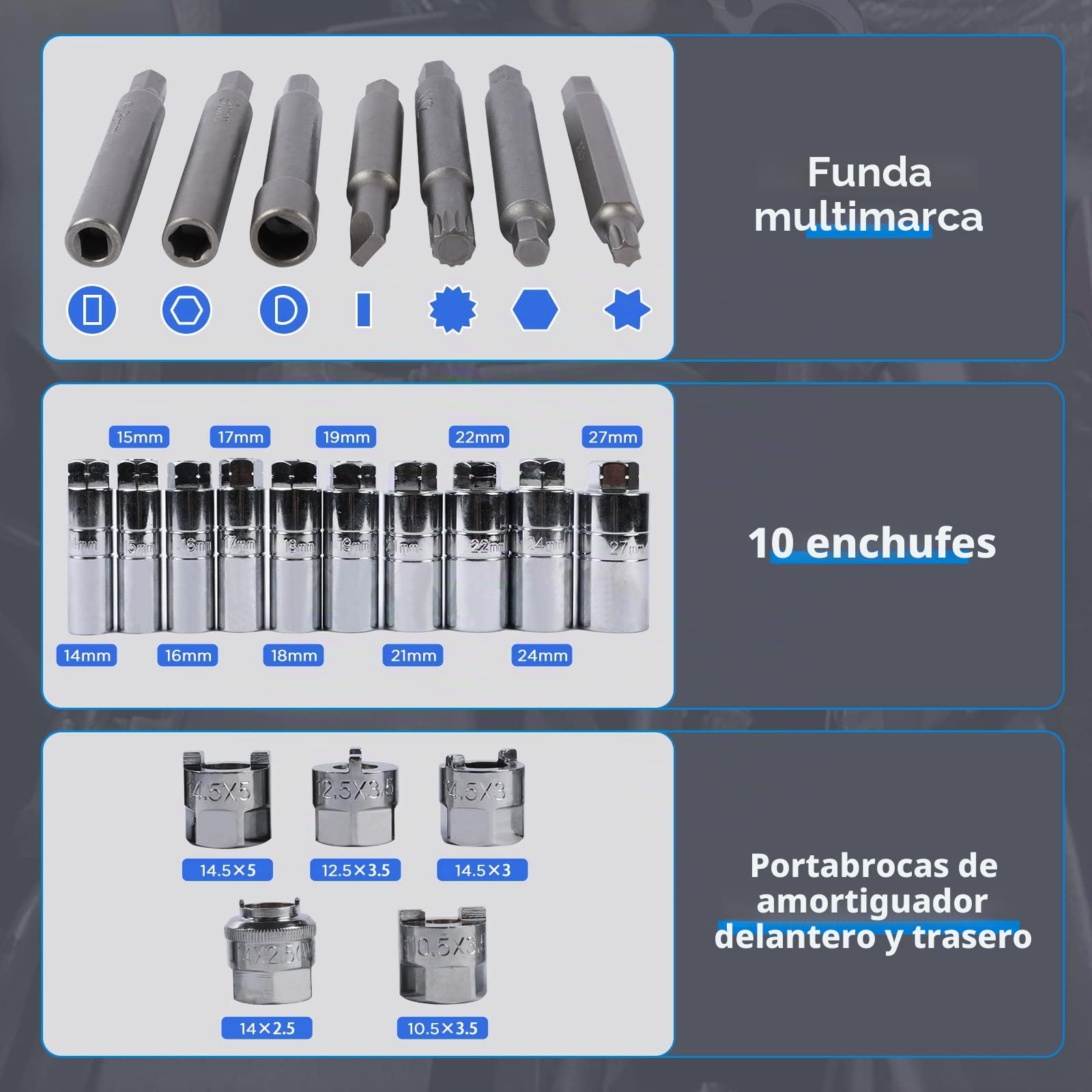 47PCS Juego Desmontaje Amortiguadores Coche - Herramienta Instalación Amortiguadores, Juego Llaves Vaso para Instalación Tuercas Extracción Amortiguadores Suspensión con Carraca