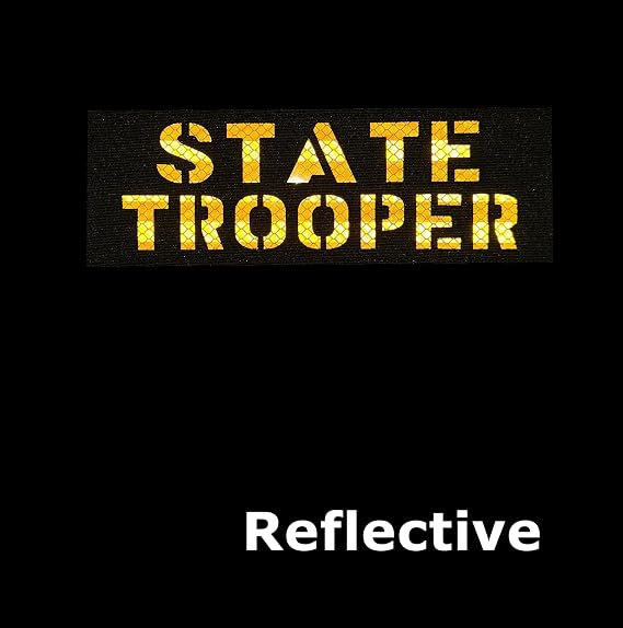 Reflective State Trooper Patch Reflective Back Panel Patch with Hook and Loop (Black-Yellow, 8.5X3 INCH)