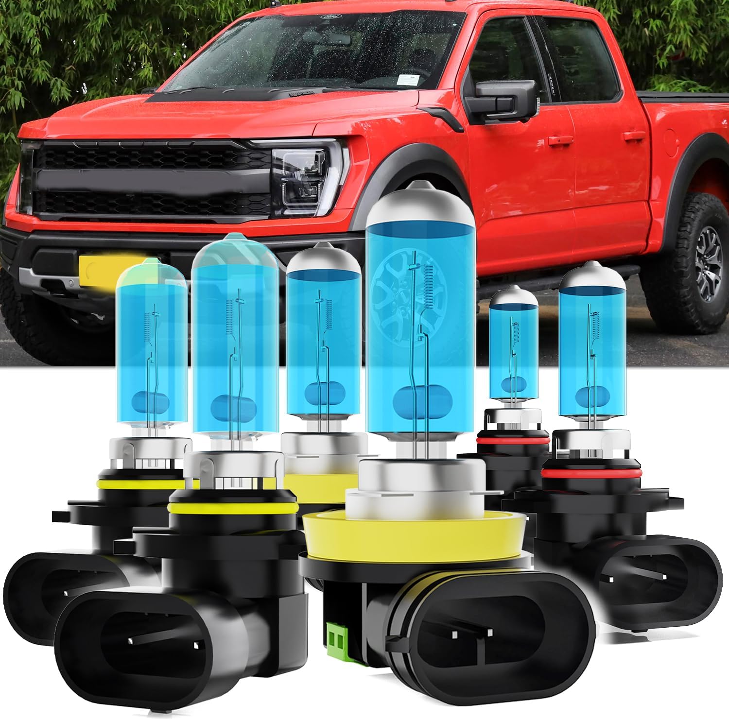 Upgraded Halogen Headlight Bulbs Fit For Ford F150 2015-2020,9005/H10/HB3 H11/H8/H9 High Low Beam 9145/9140 Fog Lights High Performance headlights Bulb Combo,Plug n Play,6-Pack