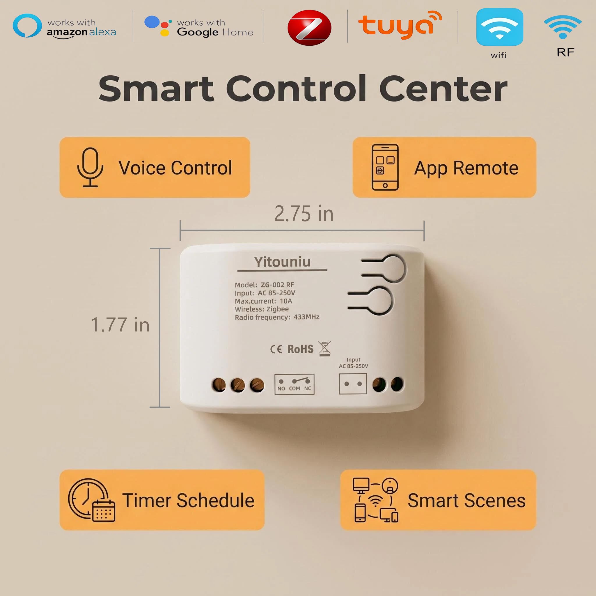 ZigBee - Modulo relè intelligente a 1 canale, AC 85-250 V/USB 5 V, compatibile con Gateway Tuya ZigBee, Alexa e Google Home, modalità di impulso e autobloccaggio