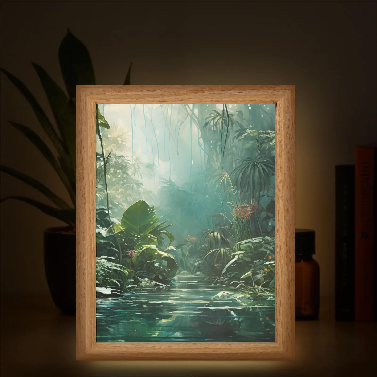 Light Up Painting, Watercolor Forest Wall Art Picture Light Magical Forest Light Up Desktop Art Decor, 10 Brightness, USB Powered, 3 Lighting Modes, Anxiety Relief Gift for Bedroom Home-Without Frame