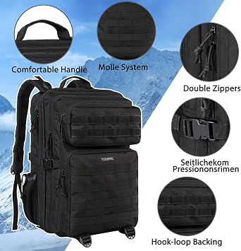 YOREPEK Military Tactical Travel Backpack, 45L Army Rucksack with Molle | Large Capacity Survival Backpack, Assault Pack 3 Day Bug, For Out Bag Outdoor Sports Hiking Camping Mountaineering Trekking