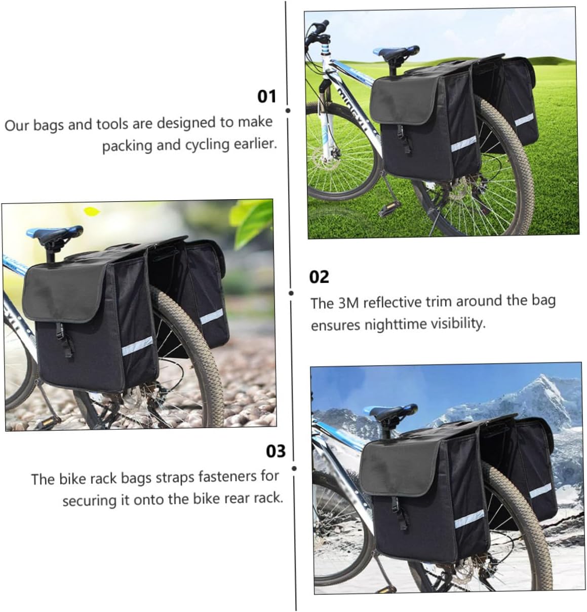 Yardwe Double Pannier Side Bags for Capacity Rear Rack Saddle Bags Reflective Straps for Night Visibility and Easy to Remove for Cycling Adventures