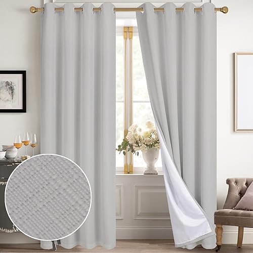 Miniatura 58 de Diraysid Cortinas 100% opacas de lino blanco para dormitorio, con ojales, aislamiento térmico, cortinas de oscurecimiento de habitación (2 paneles,