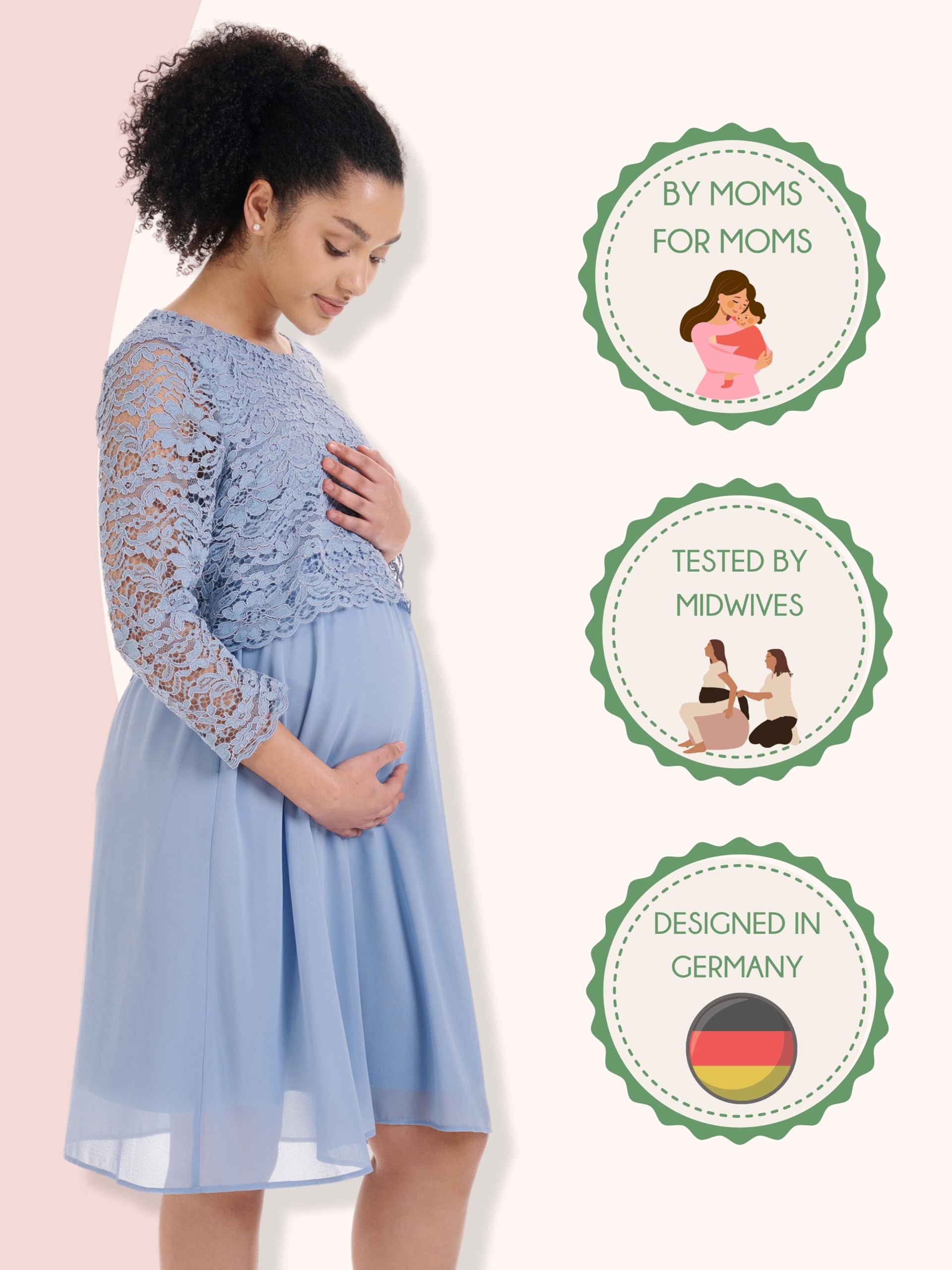 Herzmutter Sukienka ciążowa odświętna – sukienka ciążowa z szyfonu koronki – elegancka – weselne okazje – 6400