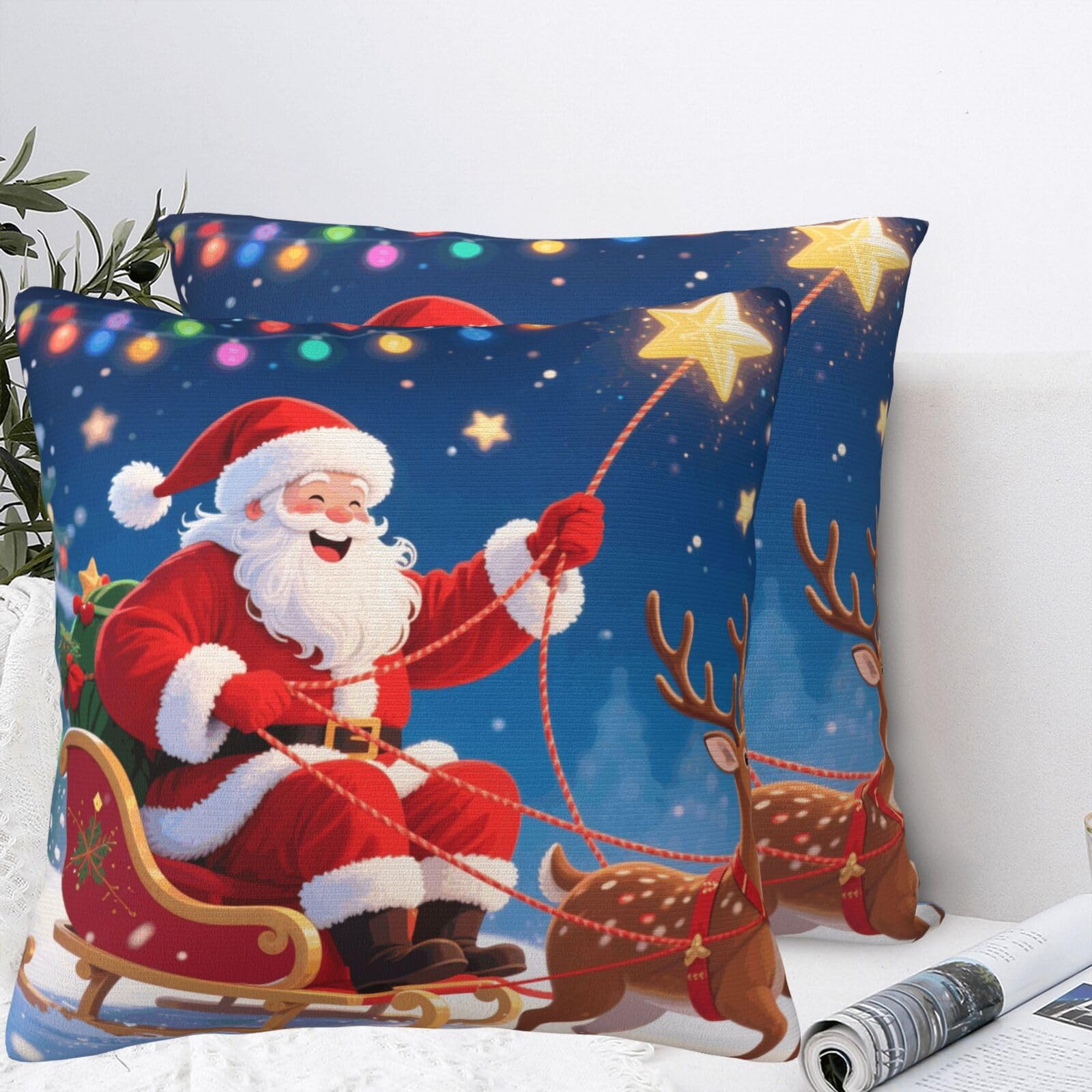 LMNGH Christmas Santa Claus Plush Throw Pillow Covers 20"X20",Soft Cozy Couch Cushion Covers Decorative Pillow Cases for Holiday Home Bedroom Sofa Decors