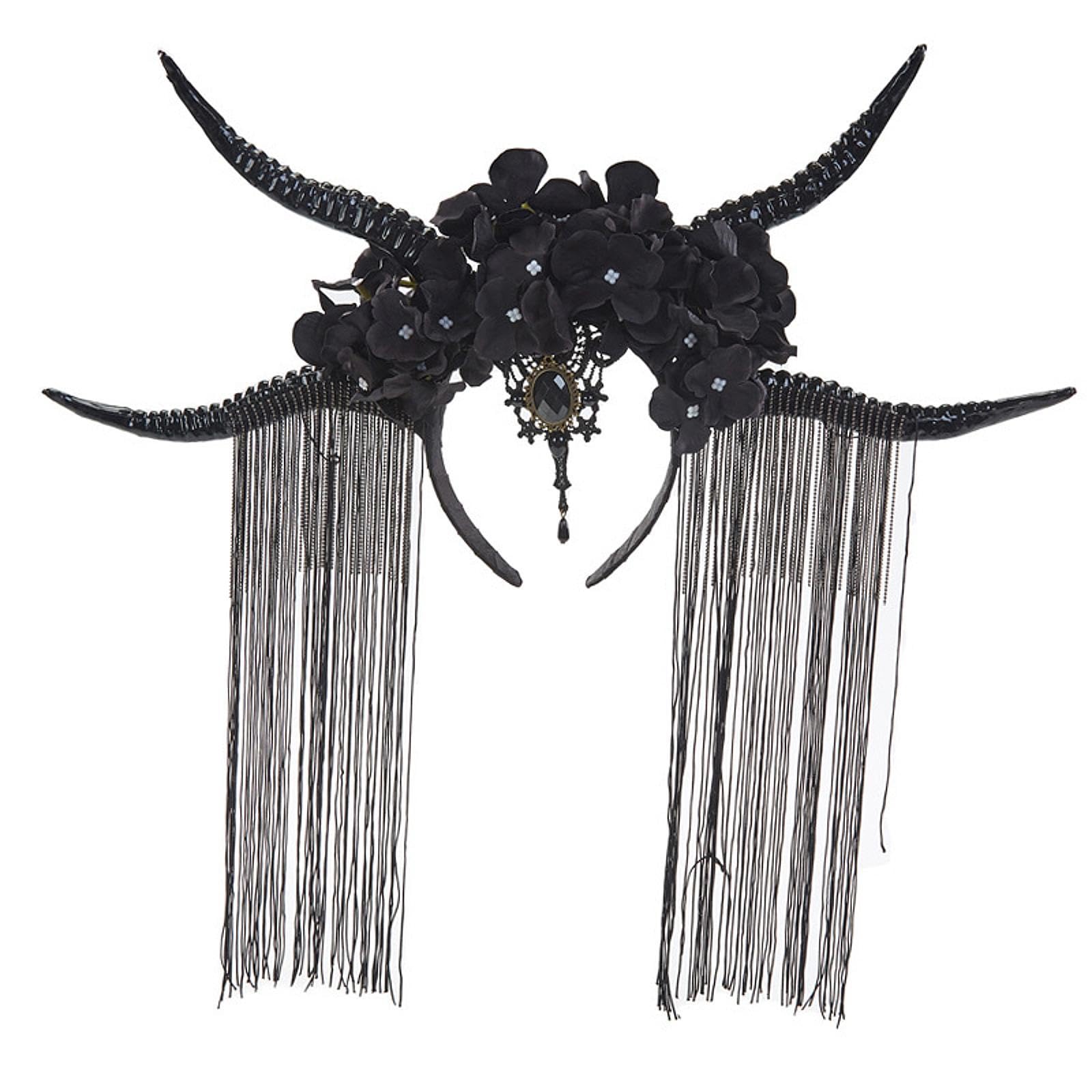 Cerchietto per Capelli con Corno di Antilope per Halloween, Accessorio per Capelli, Cerchio per Capelli, Accessorio Fotografico, Cerchietto con Fiori, Nero